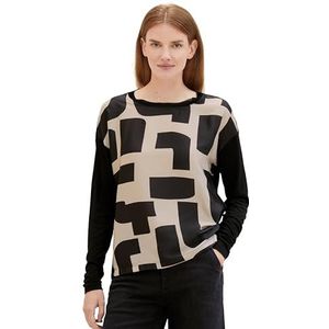 TOM TAILOR T-shirt met lange mouwen voor dames, 34019 - Beige Geometric Print Design, XS