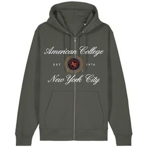 AMERICAN COLLEGE USA Sweatshirt met ritssluiting, kaki, maat M, ontspannen, Groen, M
