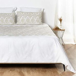 HOGARYS Beddengoedset voor bedden met 105 cm (180 x 220 cm) met kussen (45 x 110 cm), 100% katoen (percal 150 draden) Afro, goudkleurig