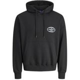JACK & JONES - Sweater - Zwart - Met Kap en Print Achteraan - Katoen