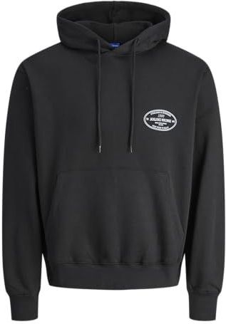 JACK & JONES - Sweater - Zwart - Met Kap en Print Achteraan - Katoen