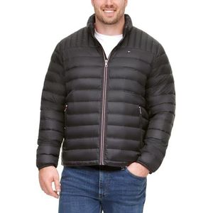 Tommy Hilfiger Heren Ultra Loft Packable Puffer Jacket Down Alternatieve Jas, Zwart W/Patch, L tall