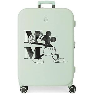Disney Mickey Happiness koffer, middelgroot, groen, 48 x 70 x 28 cm, vaste ABS-kunststof, geïntegreerde TSA-sluiting, 79 l, 4,32 kg, 4 dubbele wielen, Groen, Maleta mediana, Middelgrote koffer