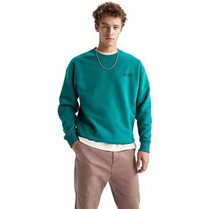 DeFacto Trui met lange mouwen voor heren - ronde hals sweatshirt voor heren (groen, XL), groen, XL