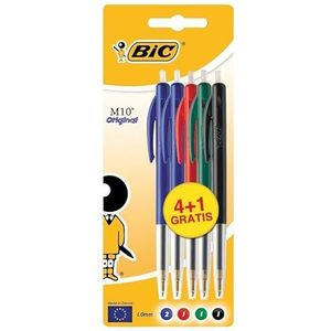 BIC M10 Clic balpen (zwart, blauw, groen, rood, zwart, blauw, groen, rood, transparant, clip-on balpoint pen, medium, rond, metaal)