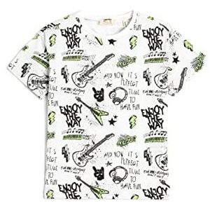 Koton Boys T-shirt bedrukt met korte mouwen, ronde hals, katoen, Wit design (0d0), 9-10 Jaar