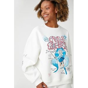 Koton Vrouwen Crew Neck Lange Mouwen Relax Fit Anime Sweatshirt, ecru(010), M