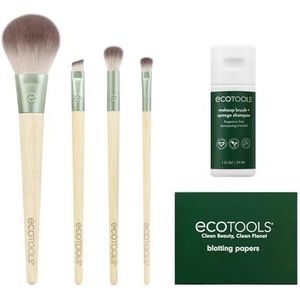 EcoTools Limited Edition Merry Must-haves Kit, gezichts- en oogschaduwmake-upkwasten, borstel shampoo & reiniger, blotting papier voor matte make-up, milieuvriendelijk, 6-delige cadeauset