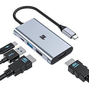 Tiergrade USB C-naar-HDMI-adapter, 4-in-1 USB C-hub, Thunderbolt 3-adapter met 2 HDMI-poorten, 100 W stroomvoorziening, USB 3.0-poort voor MacBook Pro/Air, Pixelbook, XPS, Galaxy en meer