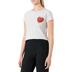 Love Moschino Dames Boxy Fit Korte Mouwen met Rode Hart Print T-shirt, Melange Light Grijs, 44