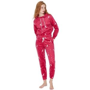 Trendyol Dames Dames Effen Gebreide Pyjama Set, Fuchsia, XL, Fuchsia, XL