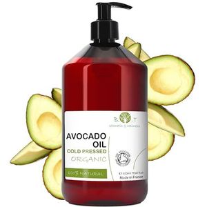 Pure avocado-olie, natuurlijke vochtinbrengende crème, vitaminerijk en snel intrekkend, bevordering van celregeneratie, anti-aging effect, honingkleur, 500 ml