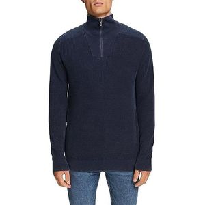 ESPRIT Pullover met halve rits, 100% katoen, Donkerblauw, M