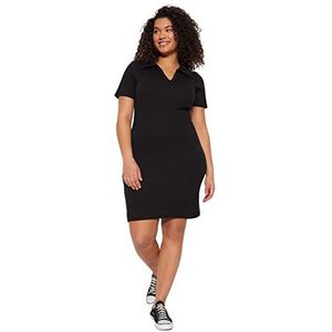 Trendyol FeMan Bodycon getailleerde gebreide plus size jurk, Zwart, 3XL, Zwart, 3XL grote maten