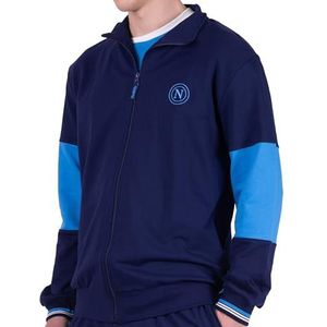 S.S.C. Napoli, Homewear French Terry Top met ritssluiting, 100% katoen, marineblauw met blauwe details, uniseks, maat L, Blauw, L