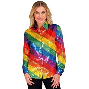 Widmann - Feestmode pailletten blouse voor dames, regenboog, pride, disco fever, slagermove, dameshemd