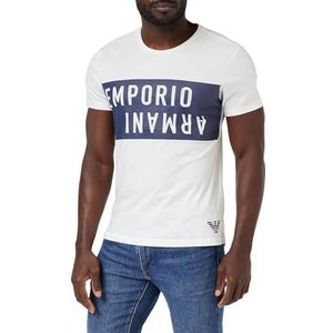 Emporio Armani T-shirt met ronde hals en vet logo voor heren, Wit/Navy Blauw, XXL
