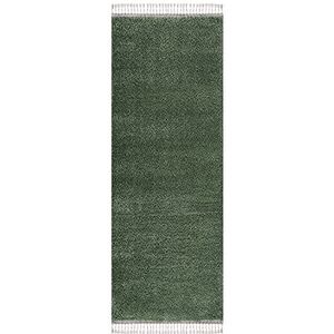 carpet city Tapijt woonkamer - Shaggy hoogpolig groen - 80x400 cm effen - modern tapijt loper met franjes