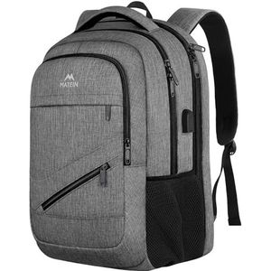 MATEIN Laptoprugzak, 17 inch college-rugzak voor middelbare school, grote reisrugzak, waterbestendige laptoptas, zakelijk werk met USB-laderpoort, anti-diefstal TSA-rugzak voor mannen vrouwen, grijs