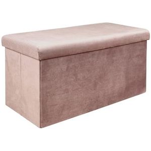 HOME DECO FACTORY - Coffre Banc Pliable Velours Cotele Giulia Rose - 76x38x38 cm