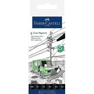 Faber-Castell 266006 - fijne inkt pen Ecco Pigment, zwart, 0.05, 0.1, 0.2, 0.3, 0.4 en 0.5 mm, etui van 6