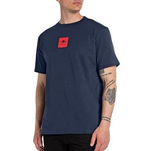 Replay Heren T-shirt korte mouwen regular fit Pure Logo collectie, 271 Indigo Blue, M