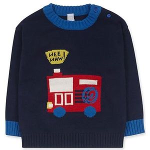 Tuc Tuc Trui van tricot-design, blauw met strepenpatroon en brandweerauto voor jongens, collectie Road to Adventure., Blauw, 7 jaar