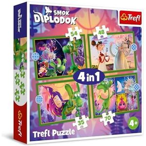 Trefl - Diplodocus Draak, de wereld van Diplodocus Draak - 4-in-1 puzzels, 4 legpuzzels, van 12 tot 24 stukjes - Verschillende moeilijkheidsgraden, voor kinderen vanaf 3 jaar