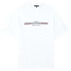 Tommy Hilfiger Heren BT-Hilfiger borst streep TEE-B MW0MW37923, S/S T-shirt, wit, 2XLT, Wit (wit), XXL