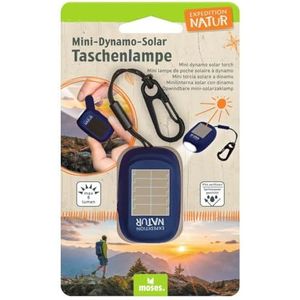 moses. Expedition Natuur mini-dynamo-zaklamp voor kinderen, oplaadbare accu-zaklamp met handslinger en zonnepaneel, zwengelzaklamp met 3 heldere leds en polsband