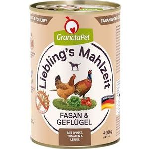 GranataPet Liebling's Mahlzeit fazant en gevogelte, natte hondenvoer, voedsel voor volwassen honden zonder granen zonder toegevoegde suikers, compleet voer 6 x 400 g