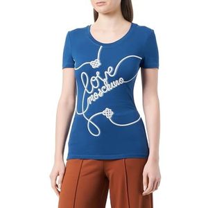 Love Moschino Dames Tight-fit Short-Sleeved T-shirt, Blauw, 38, blauw, 38