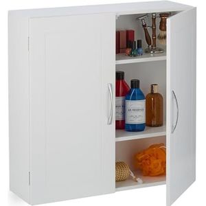 Relaxdays hangkast badkamer, 3 vakken, verstelbare planken, 2 deuren, HxBxD: 60 x 60 x 20 cm, badkamerkast hangend, wit