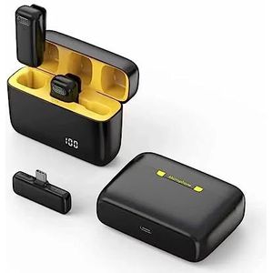 Draadloze dual-lavalier-microfoon voor iPhone iPad, ruisonderdrukking, digitaal oplaadvak, 70 uur batterijduur, 2-in-1 plug-and-play-microfoon