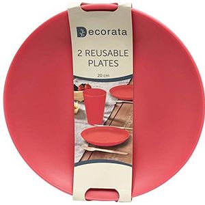 Procos 92894 - borden, 2 stuks, rood, diameter 20,5 cm, herbruikbaar, feestservies
