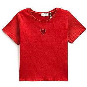 Koton Girls Basic Crop T-shirt Heart Cut Out Detail Short Sleeve Crew Neck, rood (401), 4-5 Jaar