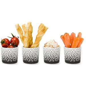 ROMINOX Geschenkartikelen set van 4 mini snackbekers // Aperitivo, modern zwart-wit, keramiek voor noten, groentestokken, tapas, dips of jam, afmetingen: ca. 6,5 × 6,5 × 5,7 cm