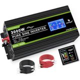NOVOPAL 3000W Omvormer 12V naar 230V Zuivere Sinus Spanningsomvormer Beeldscherm LCD met een USB- 5 meter afstandsbediening en twee koelventilatoren voor RV Truck Boat