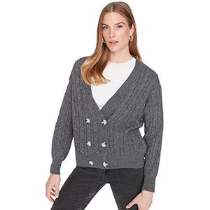 Trendyol Dames Regular fit Basic V-hals Knitwear Cardigan, Antraciet, S, Antraciet, S