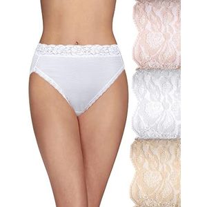 Vanity Fair Vrouwen Flatterende Kanten Korte Panty 13281, Hi Cut - 3 Pack - Quartz/Wit/Nude Streep, 32