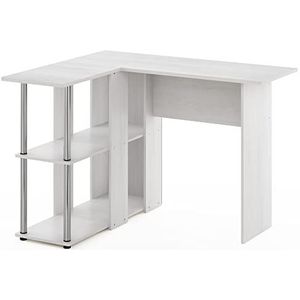 Furinno L-vorm bureau met boekenplank, wit eiken/chroom, 87,63 (D) x 104,39 (B) x 73,41 (H) cm