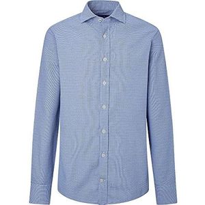 Hackett London Heren Dobby Texture Shirt, Wit/Blauw, XL
