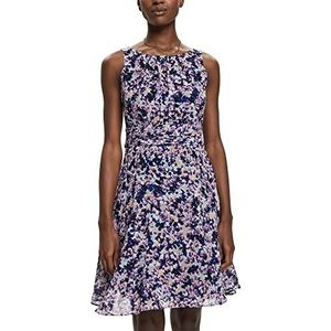ESPRIT Collection Gerecycled, chiffon-jurk met geplooide taille, Navy Colorway, 36