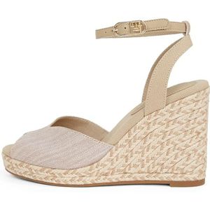 TOMMY HILFIGER Dames CHAMBRAY HIGH WEDGE ESPADRILLE, BEIGE (Mierikswortel), 4 UK, Beige Mierikswortel, 37 EU
