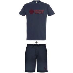 AMERICAN COLLEGE USA 2-delige set T-shirt + uniseks shorts, Marineblauw, S