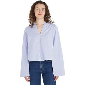 Tommy Hilfiger Dames katoenen STP V-hals Blouse Casual Shirts, Blauwe streep, 66