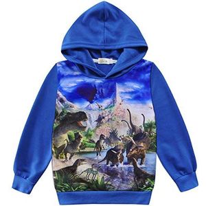 CM-Kid, Ronde hals, trui, sweatshirts met capuchon, sweater voor jongens, 2-blauwe dinosaurussen, 3-4 jaar