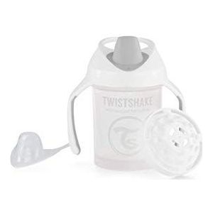 Twistshake Mini Cup met Lekvrije Drinksnavel en Afdichting van Siliconen 230ml, Trainingsbeker met Handvat en Vruchtenmenger, Kinderen Drinkbeker, 4 Maanden+, BPA Vrij, Wit