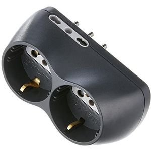 Bticino S3614G B4 Adapter Plug Bypass Switch 10/16A, 2 stopcontacten P30, 16A stekker, grijs