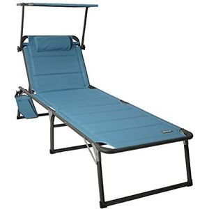 HOMECALL aluminium ligstoel met 2x1 textileenopvulling, sneldrogend schuim, zijvak en zonnescherm, XXL (200 x 70 cm), blauw